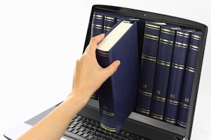 illustration of a library contained within a laptop